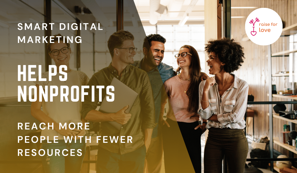 Nonprofit team collaborating on a digital marketing strategy with laptops and whiteboard.